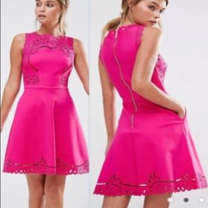 Ted Baker Verony Pink Embroidered Cutout Floral Skater Dress With Pockets